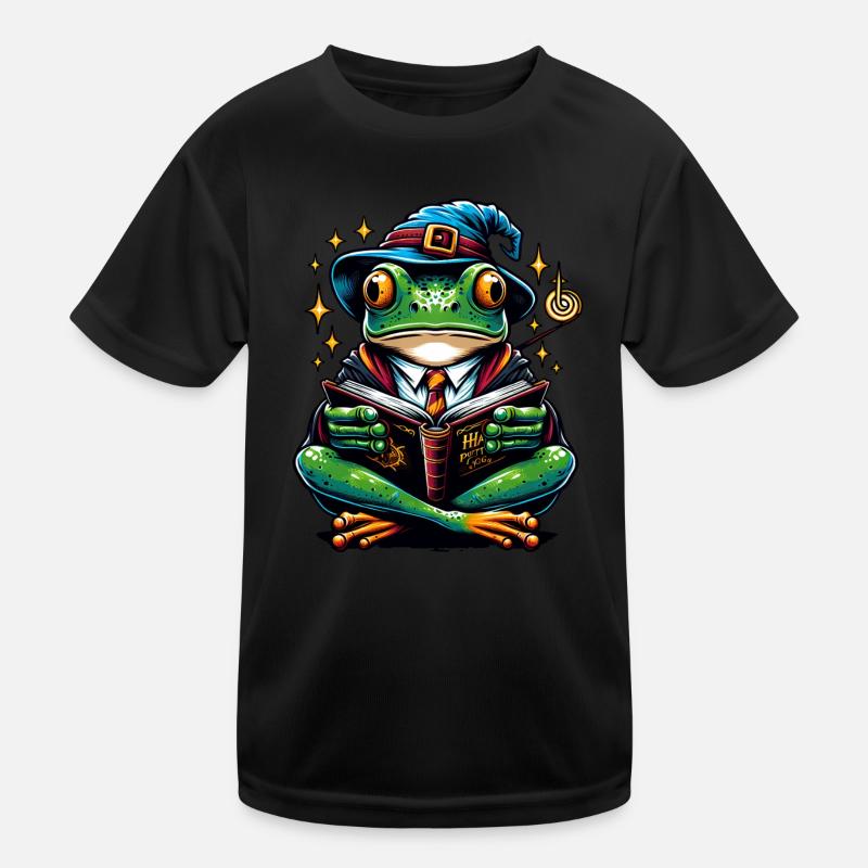Frog Read Magic Magician - Kids Functional T-Shirt - black