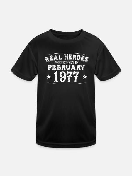 Real Heroes were born in February 1977 Birthday - Kids Functional T-Shirt - black - Front