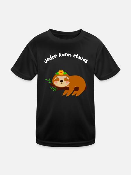 Jeder kann etwas Faultier - Kinder Funktions-T-Shirt - Schwarz - Vorne