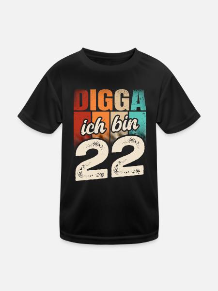 Digga Ich Bin 22 Jahre 22. Geburtstag - Kinder Funktions-T-Shirt - Schwarz - Vorne