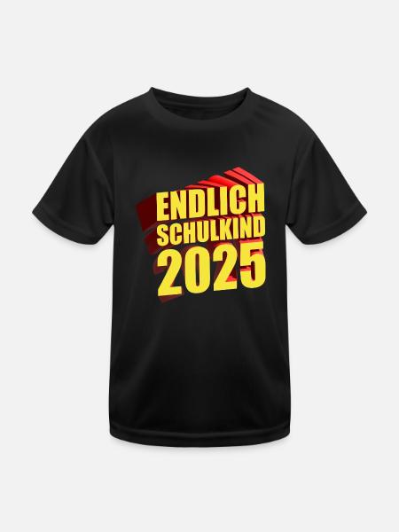 Endlich Schulkind 2025 Geschenk zur Einschulung - Kinder Funktions-T-Shirt - Schwarz - Vorne