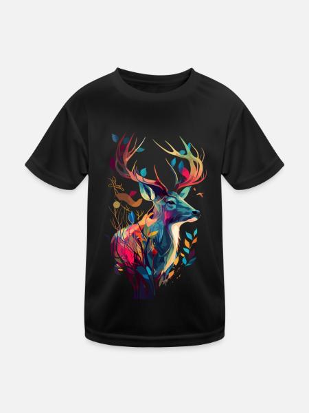 Jagd auf Hirsche bunt - Kinder Funktions-T-Shirt - Schwarz - Vorne