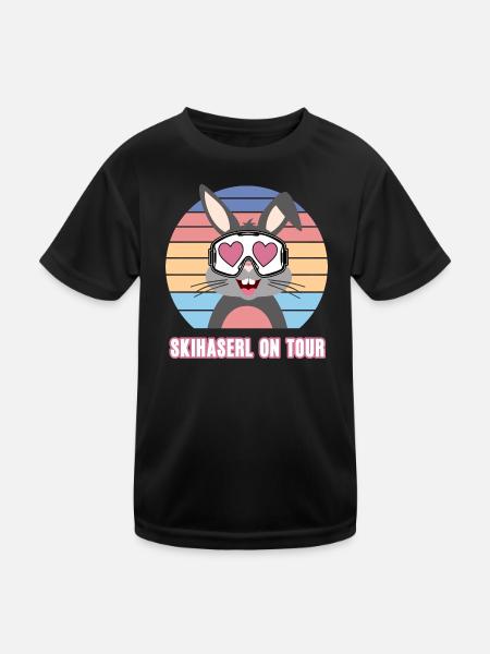 Skihaserl Skifahren Hase Skifahrer Ski Fahrer - Kinder Funktions-T-Shirt - Schwarz - Vorne