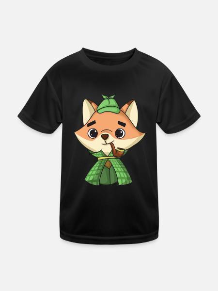 Fuchs-Detektiv - Kinder Funktions-T-Shirt - Schwarz - Vorne