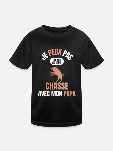 Je peux pas j'ai chasse avec mon papa - T-shirt sport Enfant - noir - Devant