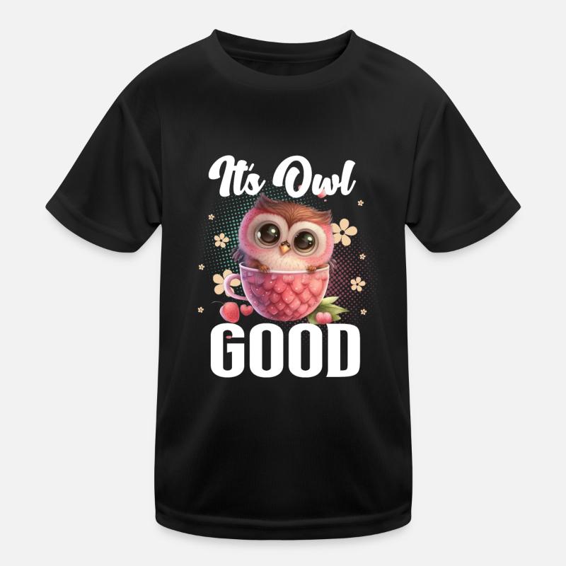 Eule Eulen Its Owl Good - Kinder Funktions-T-Shirt - Schwarz