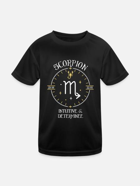 Du signe du Scorpion - Intuitive et déterminée - T-shirt sport Enfant - noir - Devant