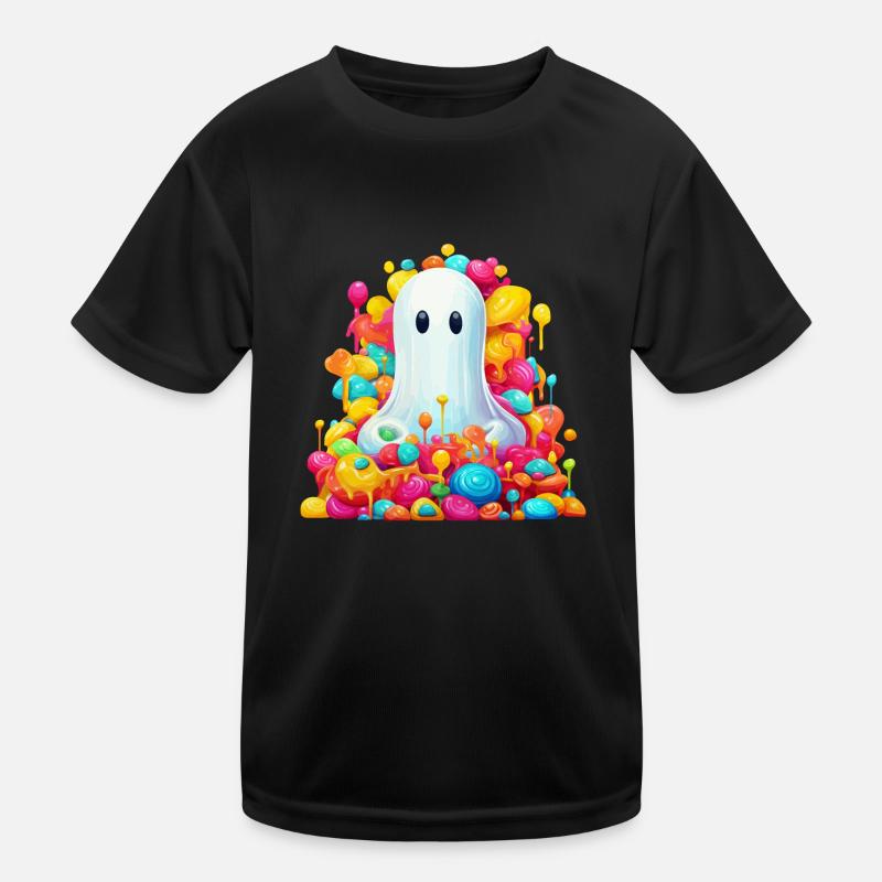 Cute Halloween ghost with candy Kids Functional T-Shirt