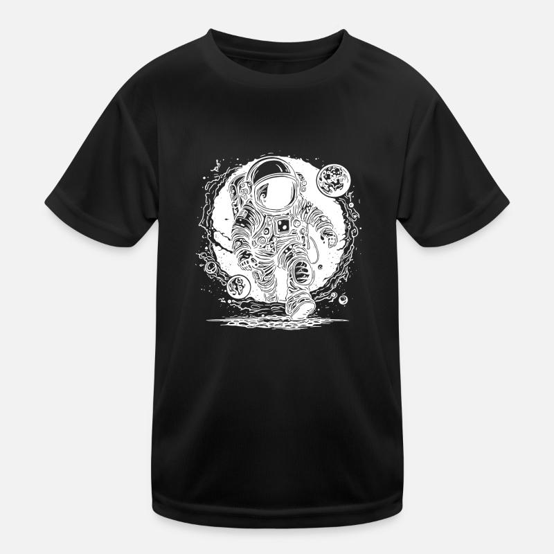 Outer Space Hole Astronaut with Exotic Planets Kids Functional T-Shirt