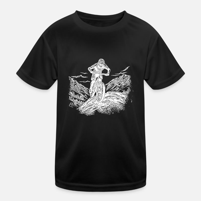 Lonely mountain biker ascent Kids Functional T-Shirt