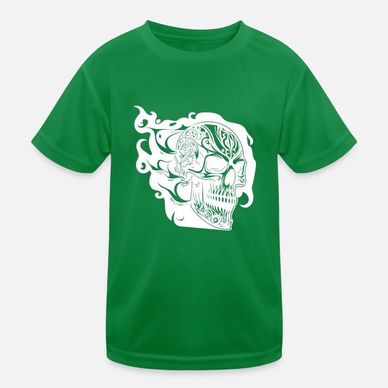 Fire Skull Tattoo Portrait Style Kids Functional T-Shirt