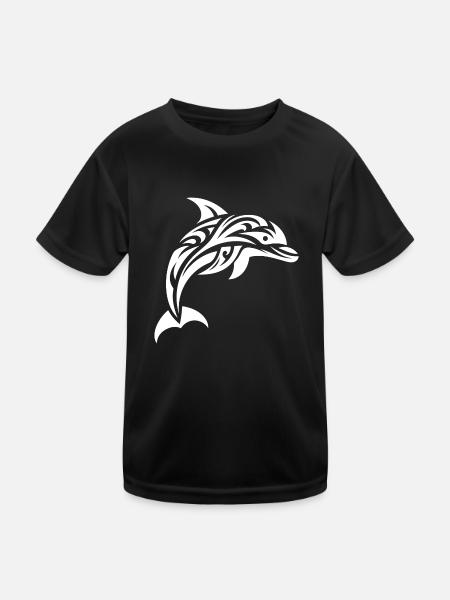 Jumping Cute Tattoo Dolphin - Kids Functional T-Shirt - black - Front