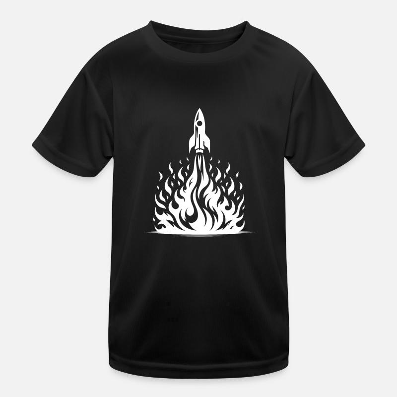 Rocket taking off in fire, flames, sea Kids Functional T-Shirt