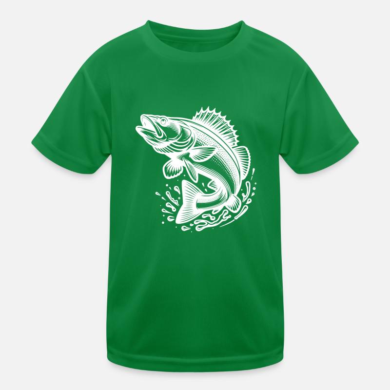 Großer springender Zander Fisch Kinder Funktions-T-Shirt
