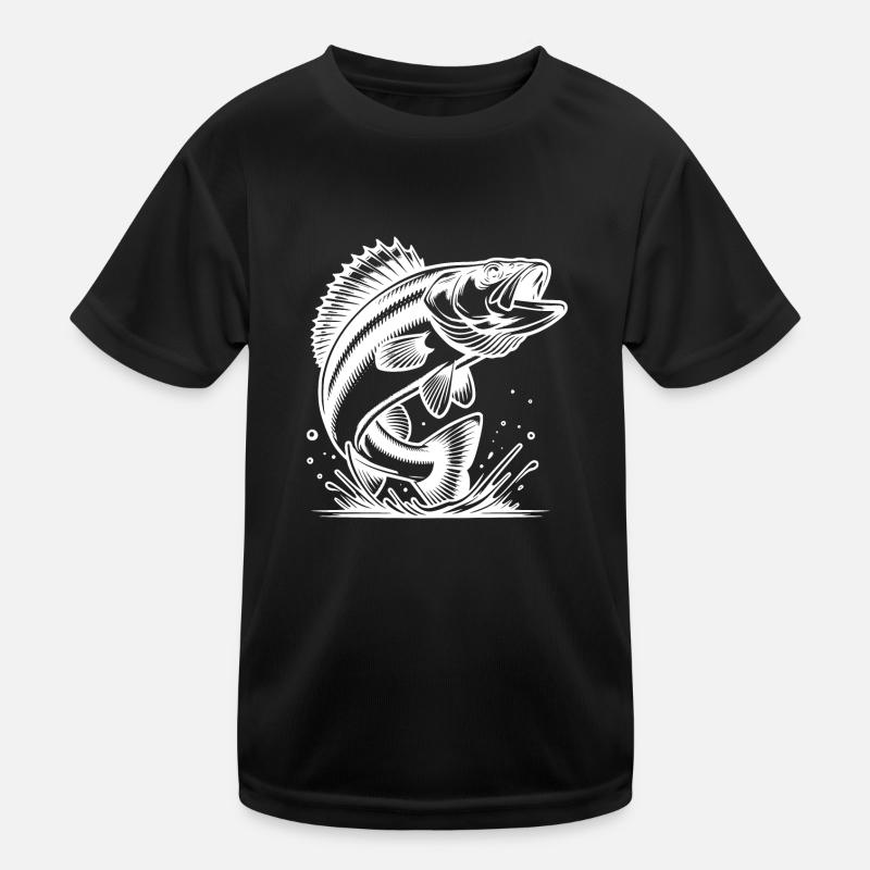 Eleganter springender Zander Raubfisch Kinder Funktions-T-Shirt