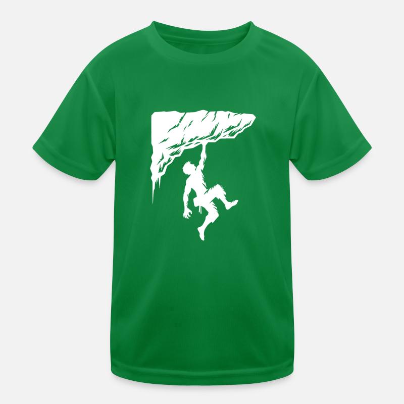 Mann beim Freiklettern am Überhang Felsen Kinder Funktions-T-Shirt