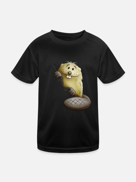 Cooles Cartoon Nagetier Lustiger Biber - Kinder Funktions-T-Shirt - Schwarz - Vorne