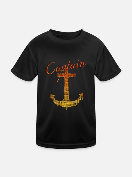 Captain Kapitän - Kinder Funktions-T-Shirt - Schwarz - Vorne
