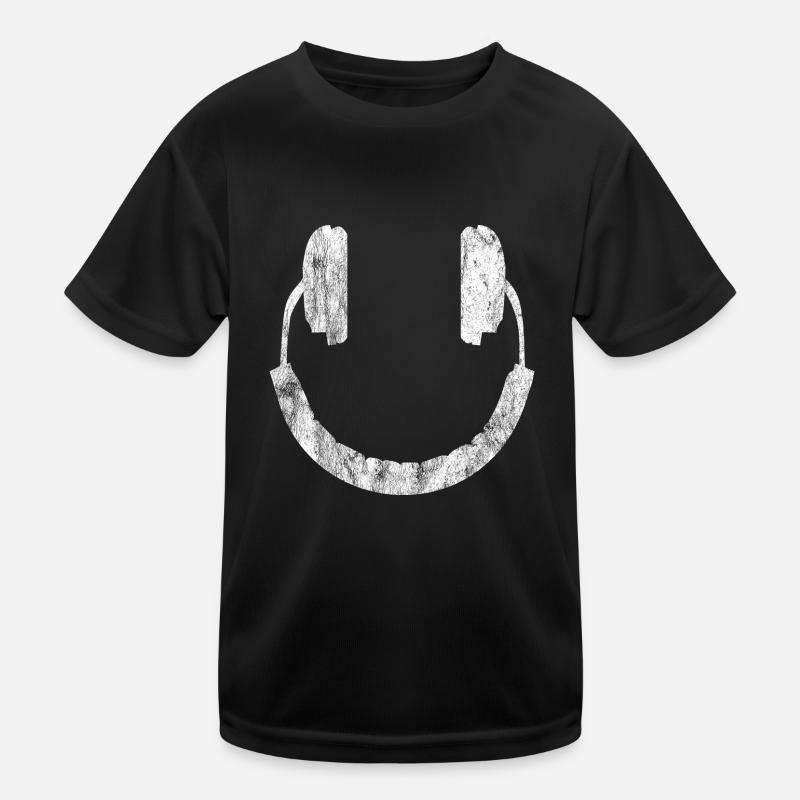 Kopfhörer - Smiley - Kinder Funktions-T-Shirt - Schwarz