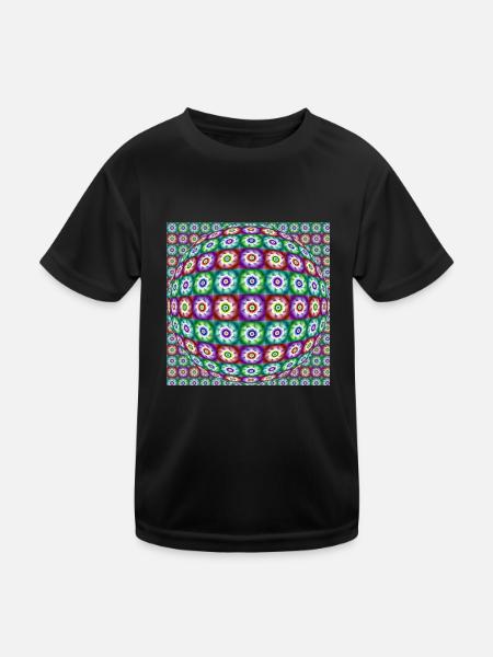 FRACTAL FLOWERS OP ART - Kids Functional T-Shirt - black - Front