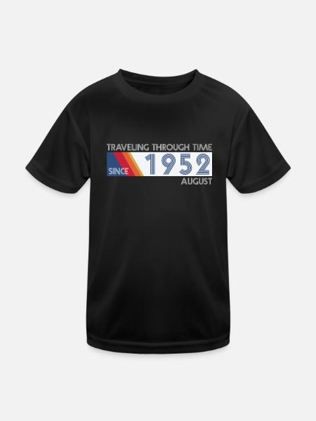 Funny time travel birthday design August 1952 - Kids Functional T-Shirt - black - Front