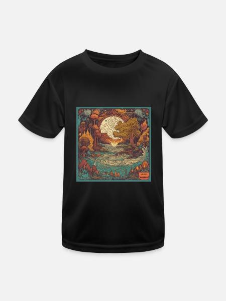 Forces of nature - colorful woodcut - Kids Functional T-Shirt - black - Front