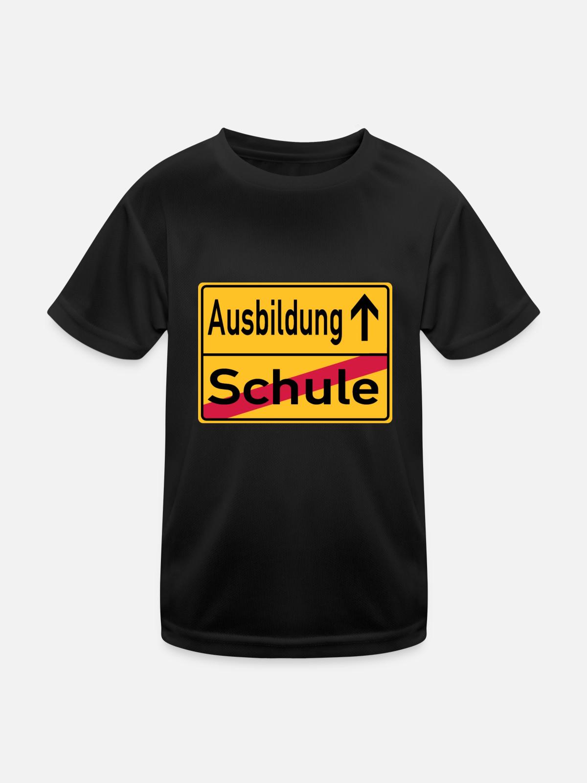 Schule - Ausbildung - Ortsschild - Kinder Funktions-T-Shirt - Schwarz - Vorne
