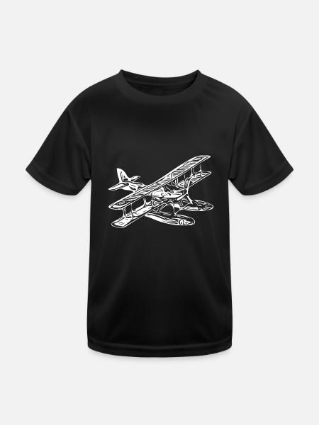 Vintage Einmotoriges Wasserflugzeug Retro Style - Kinder Funktions-T-Shirt - Schwarz - Vorne