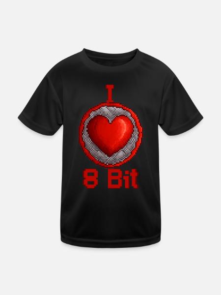 I love 8bit - Kinder Funktions-T-Shirt - Schwarz - Vorne