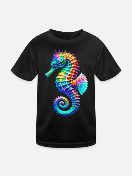Seepferdchen - Kinder Funktions-T-Shirt - Schwarz