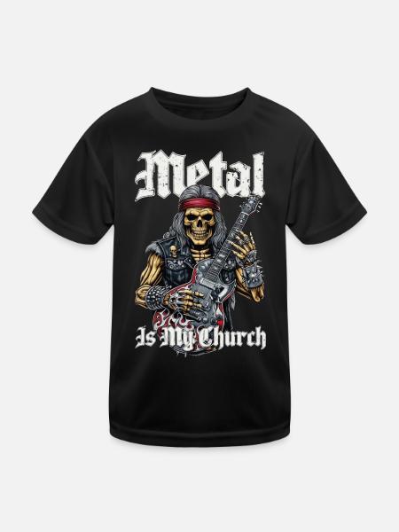 Rocking Metalhead Skeleton with Guitar Motif - Kids Functional T-Shirt - black - Front