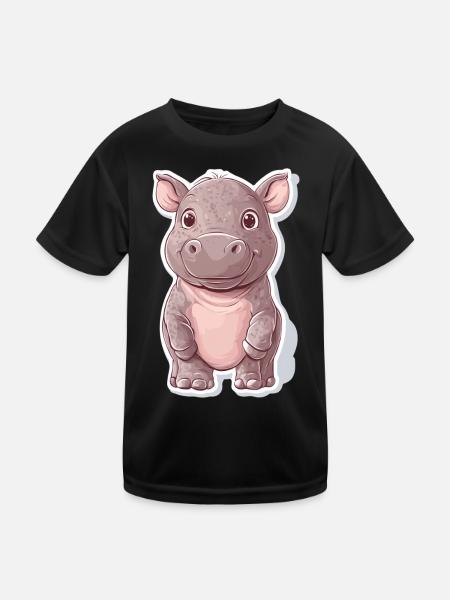 Nilpferd - Kinder Funktions-T-Shirt - Schwarz