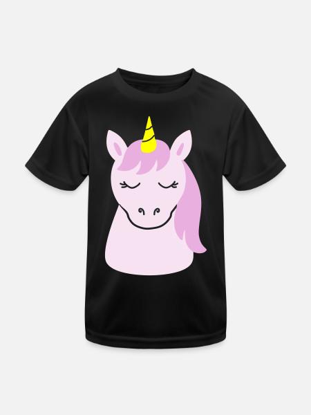 Süßes Einhorn mit geschlossenen Augen - Kinder Funktions-T-Shirt - Schwarz - Vorne