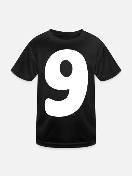 Nine: Minimalist Numeral 9 | Ninth - Kids Functional T-Shirt - black - Front