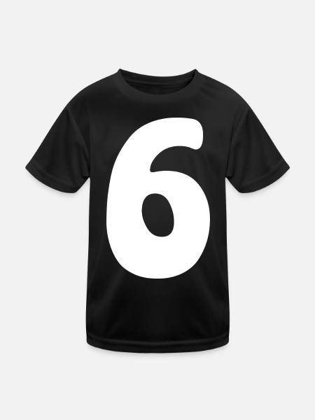 Sechs: Minimalistische Ziffer 6 | Sechster - Kinder Funktions-T-Shirt - Schwarz - Vorne