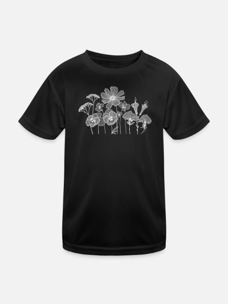 Blossoms Silhouette Floral Contours - Kids Functional T-Shirt - black - Front