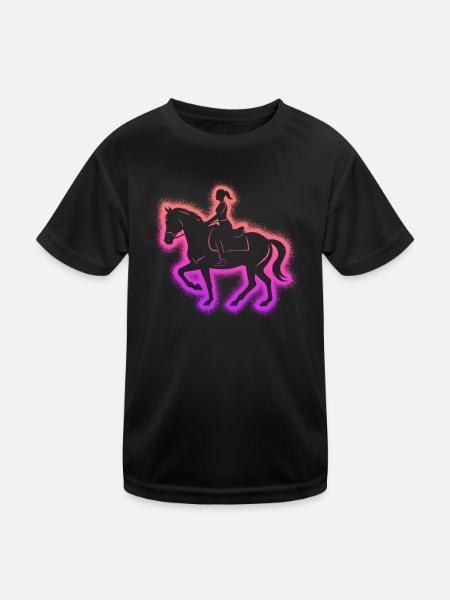 Pferd reiten Reiterin Reiter Frauen Mädchen Pferde - Kinder Funktions-T-Shirt - Schwarz - Vorne