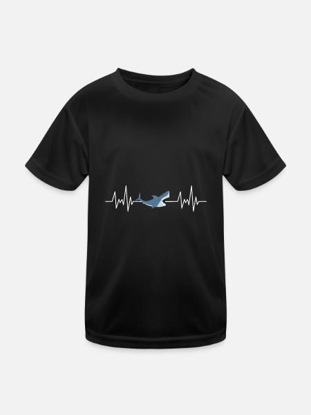 Meerestier Ozean Tier Geschenk Herzschlag Hai - Kinder Funktions-T-Shirt - Schwarz - Vorne
