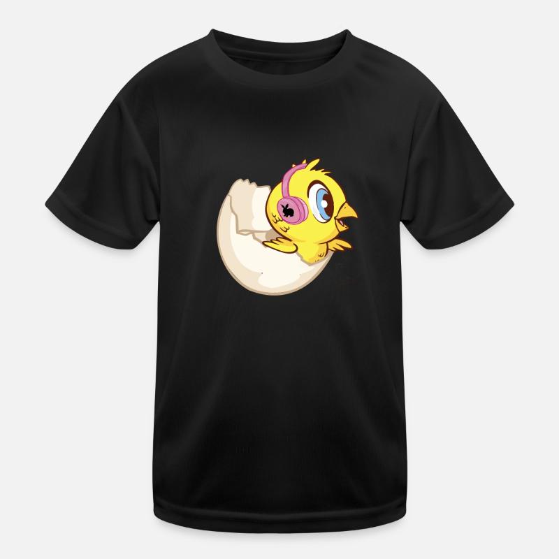 Poussin en coquille d’œuf avec écouteurs et lapin T-shirt sport Enfant