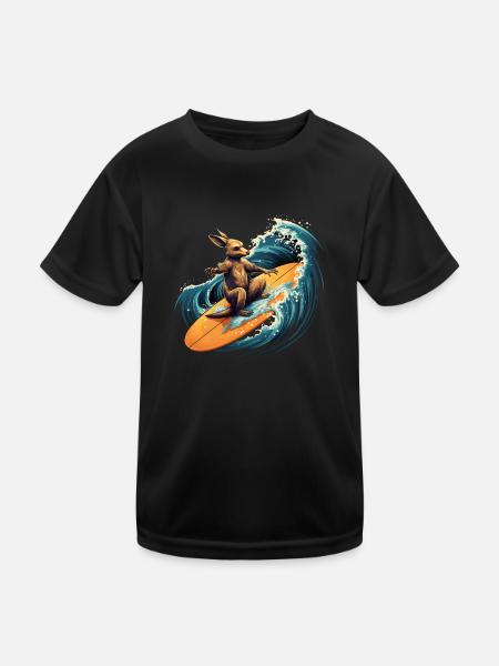 Surfing kangaroo - Kinder Funktions-T-Shirt - Schwarz - Vorne