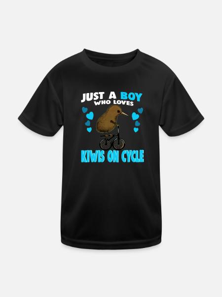 Just a Boy who Loves Kiwis on cycle - Kinder Funktions-T-Shirt - Schwarz - Vorne