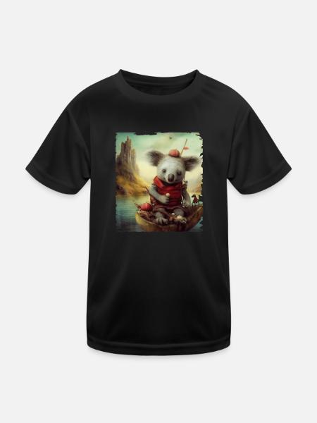 Cute koala in the boat - Kids Functional T-Shirt - black - Front