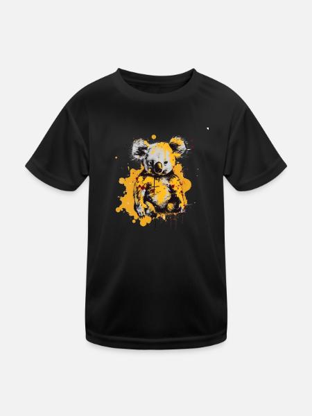 Koala in Farbklecksen - Kinder Funktions-T-Shirt - Schwarz - Vorne