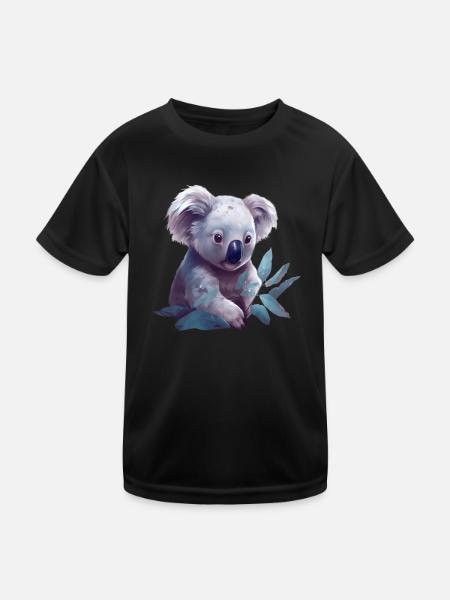 Cute koala with eucalyptus leaf - Kids Functional T-Shirt - black - Front