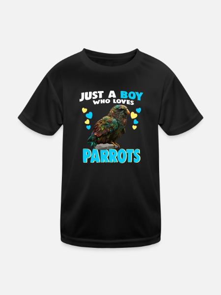 Just a Boy who Loves Parrots - Kinder Funktions-T-Shirt - Schwarz - Vorne