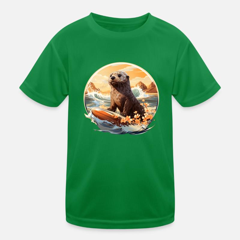 Seeotter auf Surfboard Kinder Funktions-T-Shirt