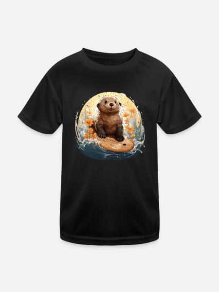 Loutre de surf - T-shirt sport Enfant - noir - Devant