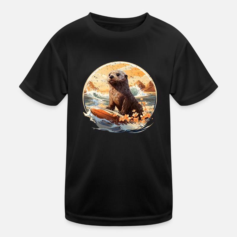 Seeotter auf Surfboard Kinder Funktions-T-Shirt