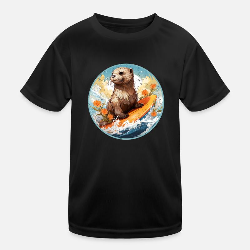Seeotter auf Surfboard Kinder Funktions-T-Shirt