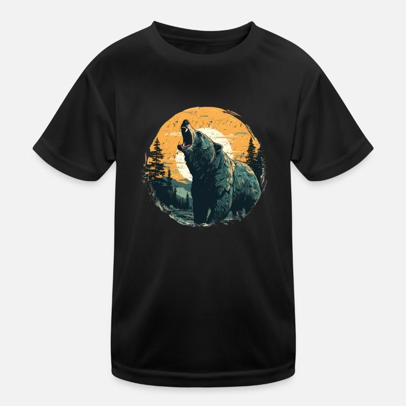 Grizzly in sundown retro style Kids Functional T-Shirt